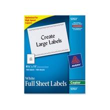 Avery Copier Mailing Label - Permanent Adhesive - 8.50" Width x 11" Length - Rectangle - Laser - White - 100 / Box
