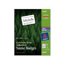 Avery EcoFriendly Name Badge Labels - Permanent/Water Based Adhesive - 2.33" Width x 3.38" Length - 8 / Sheet - Rectangle - Laser, Inkjet - White - 80 / Pack