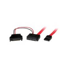 StarTech.com 0.5m Slimline SATA Female to SATA with SATA Power Cable Adapter - SATA for Optical Drive - 0.5m - 1 Pack - 1 x Female SATA - 1 x Female SATA, 1 x Female SATA - Red