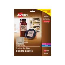 Avery Print-to-edge Kraft Brown Square Labels - Permanent Adhesive - "2" Width x 2" Length - 12 / Sheet - Square - Inkjet, Laser - Kraft Brown - Wood - 300 / Pack