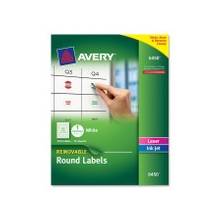 Avery Removable Laser/Inkjet ID Labels - Removable Adhesive - 1" Diameter - 63 / Sheet - Round - Laser, Inkjet - White - 945 / Pack