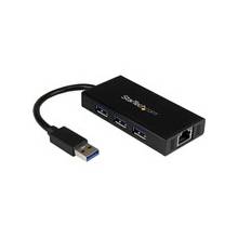 StarTech.com 3 Port Portable USB 3.0 Hub with Gigabit Ethernet Adapter NIC - Aluminum w/ Cable - USB - External - 3 USB Port(s) - 1 Network (RJ-45) Port(s) - 3 USB 3.0 Port(s) - PC, Mac, Linux