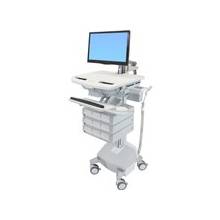 Ergotron StyleView Cart with LCD Arm, LiFe Powered, 9 Drawers (3x3) - 9 Drawer - 33 lb Capacity - 4 Casters - Aluminum, Plastic, Zinc Plated Steel - White, Gray, Polished Aluminum