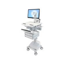 Ergotron StyleView Cart with LCD Pivot, SLA Powered, 4 Drawers - 4 Drawer - 38 lb Capacity - 4 Casters - Aluminum, Plastic, Zinc Plated Steel - White, Gray, Polished Aluminum