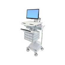 Ergotron StyleView Cart with LCD Pivot, SLA Powered, 9 Drawers - 9 Drawer - 37 lb Capacity - 4 Casters - Aluminum, Plastic, Zinc Plated Steel - White, Gray, Polished Aluminum