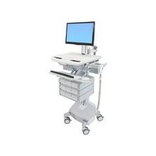 Ergotron StyleView Cart with LCD Pivot, LiFe Powered, 9 Drawers - 9 Drawer - 33 lb Capacity - 4 Casters - Aluminum, Plastic, Zinc Plated Steel - White, Gray, Polished Aluminum