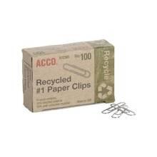 ACCO® Recycled Paper Clips - No. 1 - 10 Sheet Capacity - Durable, Reusable - 100 / Pack - Silver - Metal