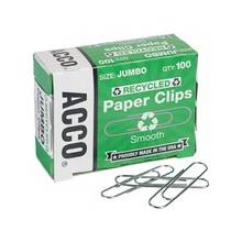 ACCO® Recycled Paper Clips - Jumbo - 20 Sheet Capacity - Reusable, Durable - 1000 / Pack - Silver - Metal