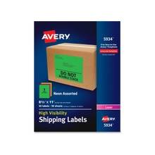 Avery High-Visibility Neon Shipping Labels - Permanent Adhesive - "11" Width x 8.50" Length - 1 / Sheet - Rectangle - Laser - Neon Magenta, Neon Green, Neon Yellow - Paper - 50 / Pack