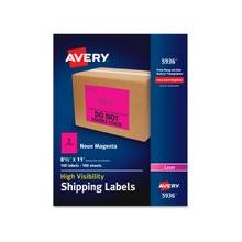 Avery High-Visibility Neon Shipping Labels - Permanent Adhesive - "11" Width x 8.50" Length - 1 / Sheet - Rectangle - Laser - Neon Magenta - Paper - 100 / Box