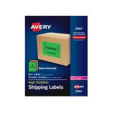 Avery High-Visibility Neon Shipping Labels - Permanent Adhesive - "8.50" Width x 5.50" Length - 2 / Sheet - Rectangle - Laser - Neon Magenta, Neon Green, Neon Yellow - Paper - 100 / Box