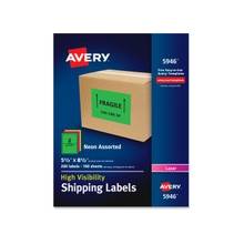 Avery High-Visibility Neon Shipping Labels - Permanent Adhesive - "8.50" Width x 5.50" Length - 2 / Sheet - Rectangle - Laser - Neon Magenta, Neon Green, Neon Yellow - Paper - 200 / Box
