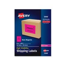 Avery High-Visibility Neon Shipping Labels - Permanent Adhesive - "8.50" Width x 5.50" Length - 2 / Sheet - Rectangle - Laser - Neon Magenta - Paper - 200 / Box