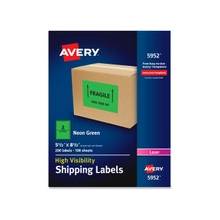 Avery High-Visibility Neon Shipping Labels - Permanent Adhesive - "8.50" Width x 5.50" Length - 2 / Sheet - Rectangle - Laser - Neon Green - Paper - 200 / Box