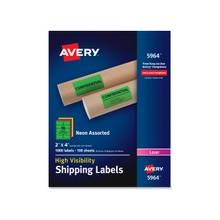 Avery High-Visibility Neon Shipping Labels - Permanent Adhesive - "4" Width x 2" Length - 10 / Sheet - Rectangle - Laser - Neon Magenta, Neon Green, Neon Yellow - Paper - 1000 / Box