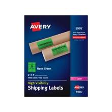 Avery High-Visibility Neon Shipping Labels - Permanent Adhesive - "4" Width x 2" Length - 10 / Sheet - Rectangle - Laser - Neon Green - Paper - 1000 / Box