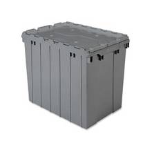 Akro-Mils Attached Lid Container - Internal Dimensions: 16.88" Height - External Dimensions: 21.5" Length x 15" Width x 17" Height - 100 lb - 17 gal - Padlock, String/Button Tie Closure - Stackable - Plastic, Polymer - Gray - For File - 1 Each