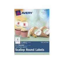 Avery Textured White Scallop Round Labels 80500, 2-1/2" Diameter, Pack of 27 - Permanent Adhesive - 27 Label(s)" Length - 2.50" Diameter - 9 / Sheet - Round Scallop - Inkjet, Laser - White - 27 / Pack