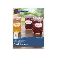 Avery Textured White Oval Labels 80502, 1-1/8" x 2-1/4", Pack of 63 - Permanent Adhesive - 63 Label(s)" - 2.25" Width x 1.13" Length - 21 / Sheet - Oval - Inkjet, Laser - White - 12 / Pack