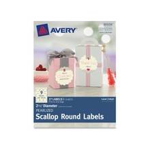 Avery Pearlized Scallop Round Labels 80508, 2-1/2" Diameter, Pack of 27 - Permanent Adhesive - 27 Label(s)" Length - 2.50" Diameter - 9 / Sheet - Round Scallop - Inkjet, Laser - Ivory - 27 / Pack
