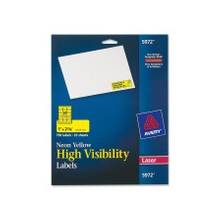 Avery High Visibility Labels - Permanent Adhesive - 1" Width x 2.62" Length - 30 / Sheet - Rectangle - Laser - Yellow - 750 / Pack