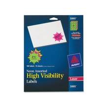 Avery High Visibility Label - Permanent Adhesive - 2.25" Diameter - 12 / Sheet - Circle - Laser - Assorted - 180 / Pack