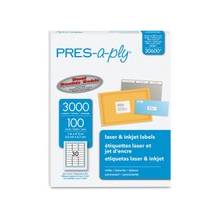 PRES-a-ply Address Label - Permanent Adhesive - 1" Width x 2.62" Length - Rectangle - Laser - White - 3000 / Box