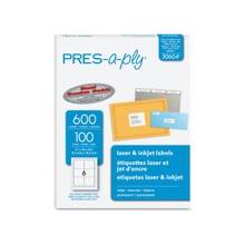 PRES-a-ply Standard Shipping Label - Permanent Adhesive - 3.33" Width x 4" Length - Rectangle - Laser - White - 600 / Box