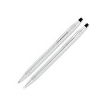 Cross Classic Century Lustrous Ballpoint Pen & Pencil Set - Conical Pen Point Style - 0.7 mm Lead Size - Refillable - Chrome Ink - Chrome Metal Barrel - 2 / Set