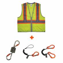 Ergodyne 24183 GloWear 8231TVK Hi-Vis Tool Tethering Safety Vest Kit - Type R, Class 2, Zipper, Dual Certified S/M (Lime)