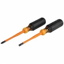 Klein Tools 33732INS Screwdriver Set, Slim-Tip Insulated Phillips and Cabinet Tips, 2-Piece