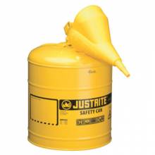 Justrite 7150210 5 Gallon Yellow Type I Safety Can W/Poly Funnel