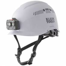 Klein Tools 60150 Safety Helmet, Vented-Class C, with Rechargeable Headlamp, White