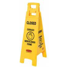 Rubbermaid Commercial 6114-78-YEL Floor Sign W/Multi-Lingual Closed Impr
