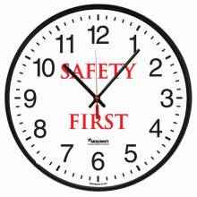 AbilityOne 6645016986556 Clock Wall Quartz "Safety First" 12-3/4" Diameter Black Frame