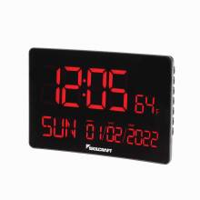 AbilityOne 6645016988078 Clock Digital Wall Mount And Desktop Self-Set Movement 2.44" Time Digits Black With Red Digits