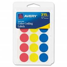 AbilityOne Ave01678 Avery 3/4" Round Color Coding Labels - Removable Adhesive - 0.75" Diameter - Circle - Red/Blue/Yellow - 306 / Pack