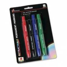 AbilityOne 7520015549540 SKILCRAFT Permanent Marker - Chisel Marker Point Style - Black Ink, Blue Ink, Red Ink, Green Ink - 4 / Set