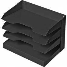 AbilityOne 7520014570721 SKILCRAFT Horizontal Desktop Organizer - 4 Compartment(s) - 10" Height x 12" Width x 8.5" Depth - Desktop, Wall Mountable - Black - Steel - 1Each