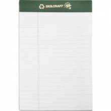 AbilityOne 7530015169629 SKILCRAFT Perforated Chlorine Free Writing Pad - 50 Sheets - Tape Bound - 0.31" Ruled - 20 lb Basis Weight 5" x 8" - White Paper - Green Binder - Perforated, Back Board, Chlorine-free, Leatherette Head Strip - 1Dozen