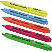 AbilityOne 7520015548211 SKILCRAFT Retractable Highlighter - Medium, Fine Point Type - Chisel Point Style - Yellow, Green, Blue, Pink, Orange - 5 / Set