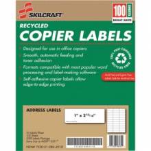 AbilityOne 7530010864518 SKILCRAFT Recycled Copier Label - Removable Adhesive - 1" Width x 2.81" Length - 33 / Sheet - Rectangle - Inkjet, Laser - Bright White - 3300 / Box
