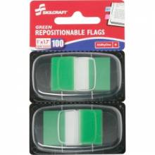 AbilityOne 7510013152020 SKILCRAFT Repositionable Self-stick Flags - 1" x 1.75" - Rectangle - Green - Repositionable, Self-adhesive, Removable - 100 / Pack