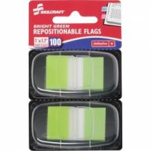 AbilityOne 7510013991152 SKILCRAFT Bright Self-stick Marker Flags - 1" x 1.75" - Rectangle - Bright Green - Repositionable, Self-adhesive, Removable - 100 / Pack