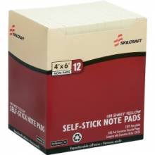 AbilityOne 7530012858355 SKILCRAFT Self-Stick Note Pad - 1200 x Yellow - 4" x 6" - Rectangle - Yellow - Paper - Removable, Self-adhesive - 1 Dozen