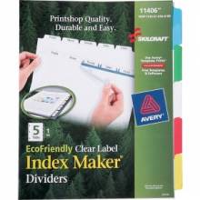 AbilityOne 7530014344198 SKILCRAFT 5-tab Clear Label Index Maker Dividers - 3 Hole Punched - Multicolor Tab(s) - 1 / Set