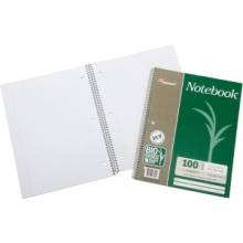 AbilityOne 7530016002024 SKILCRAFT Bagasse Paper Single-subject Notebook - 100 Sheets - Wire Bound - Ruled Red Margin - 16 lb Basis Weight - Letter 8 1/2" x 11" - White Paper - Subject, Chlorine-free - 3 / Pack