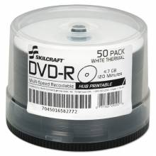 AbilityOne 7045016582772 SKILCRAFT WHITE LASER PRINTABLE DVD-R 4.7 GB 16X 120 MINUTES 50/PG