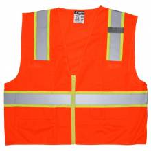 MCR Safety SURVOX4 Class 2,Orange Vest, 2"Silver On 3" Lime (1EA)