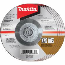 Makita A-96001-5 6" x 1/4" x 5/8‑11" Hubbed INOX Grinding Wheel, 36 Grit, 5/pk